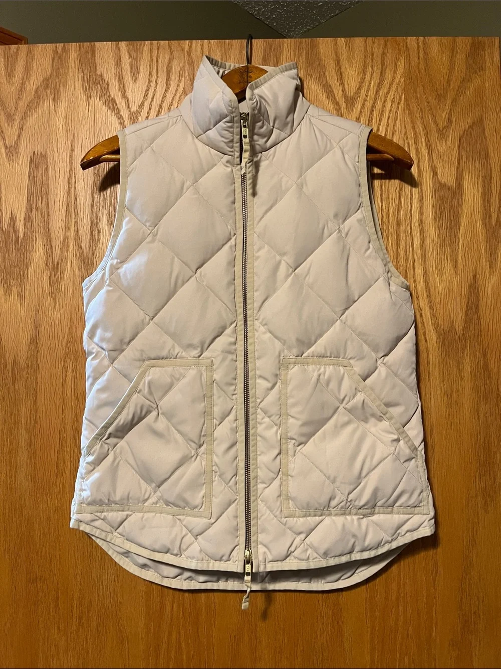 J. Crew Quilted Stand-Collar Puffer Vest in Light Beige